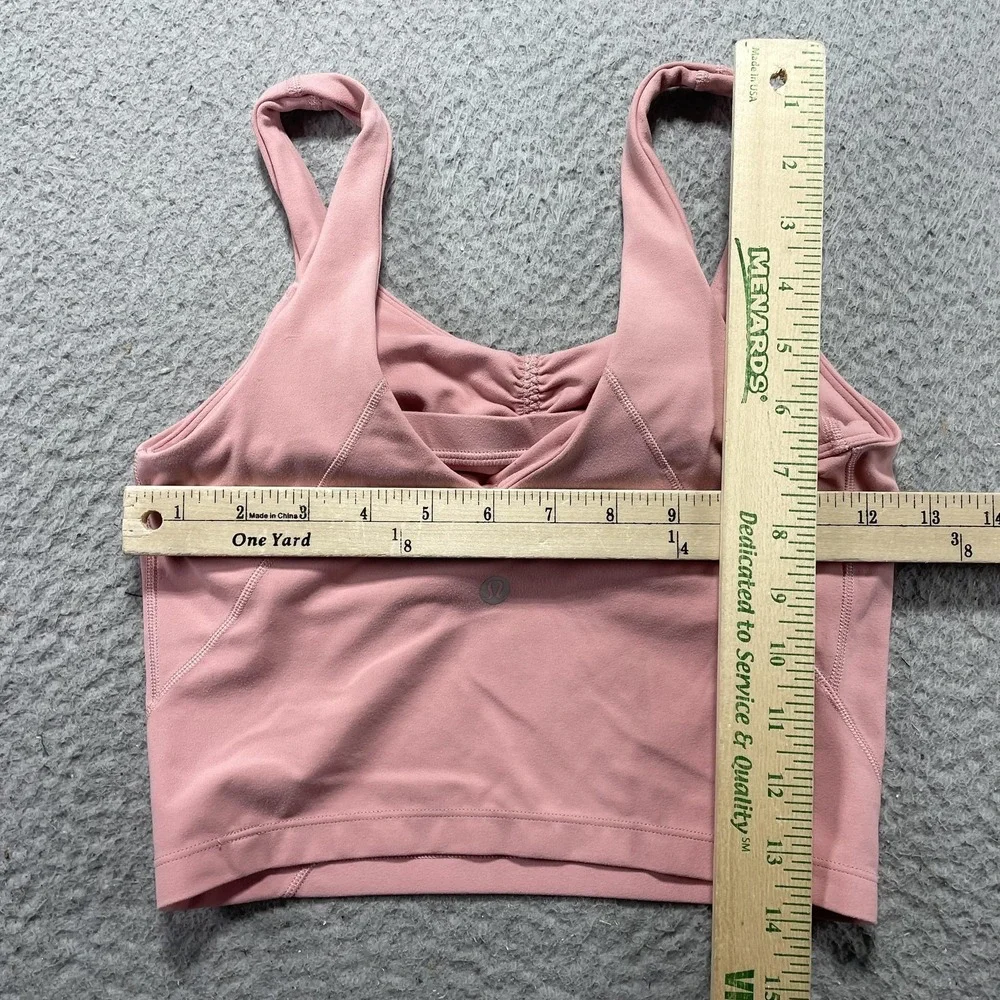 Lululemon Bra Womens 2 Pink Ruched Front Longline Sports Bra Yoga Gym Running